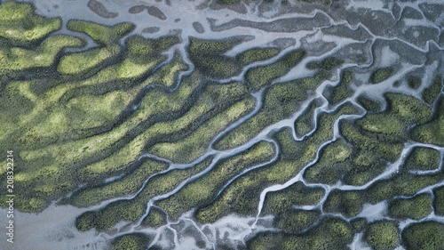 Obraz na płótnie River Patterns and Bridge, Tasmanian Landscape Australia Views from the air w salonie