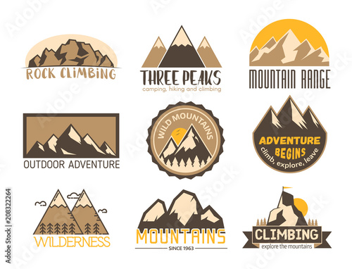 Mountain vector silhouette nature outdoor rocky snow ice top decorative landscape travel climbing mount-hill peak hiking illustration