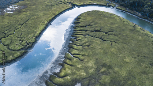 River Patterns and Bridge  Tasmanian Landscape Australia Views from the air 