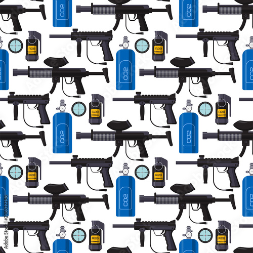 Paintball club protection gun sport game seamless pattern background design equipment target vector illustration