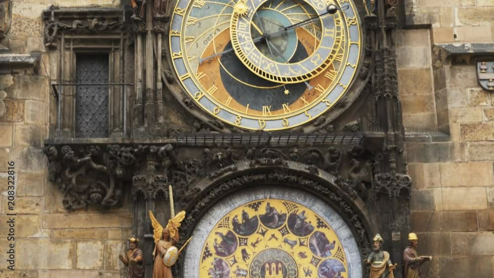 tilt up shot of the astronomical clock in the town square of prague, czech republic tilt up shot of the astronomical clock in the town square of prague, czech republic