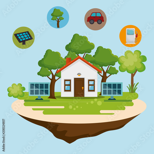 house with save the world icons vector illustration design