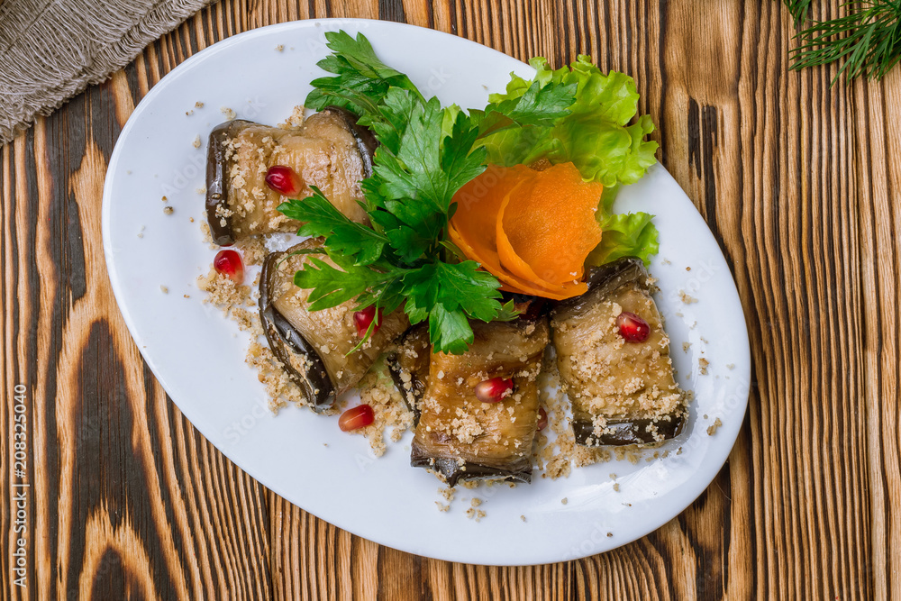 Eggplant rolls stuffed with nuts Eggplant rolls stuffed with nuts