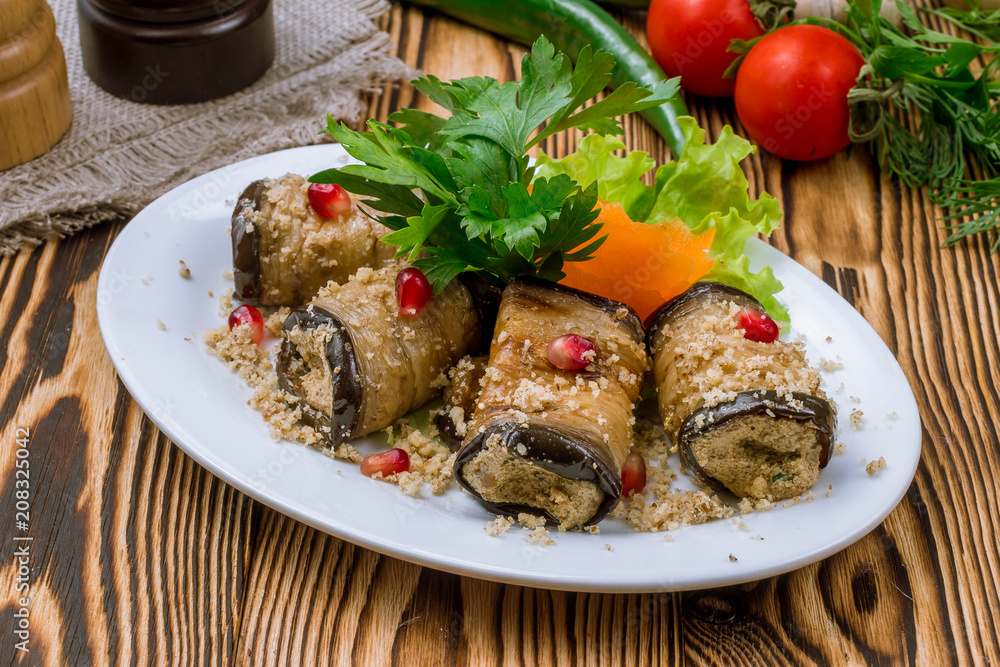 Eggplant rolls stuffed with nuts Eggplant rolls stuffed with nuts