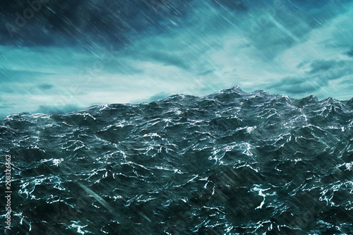 3D rendering Ocean wave with storm . © jamesteohart