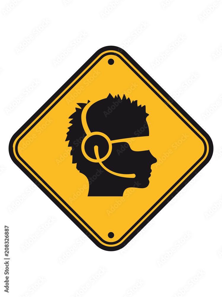 schild warnung achtung hinweis vorsicht kopf logo design sonnenbrille pro gamer headset