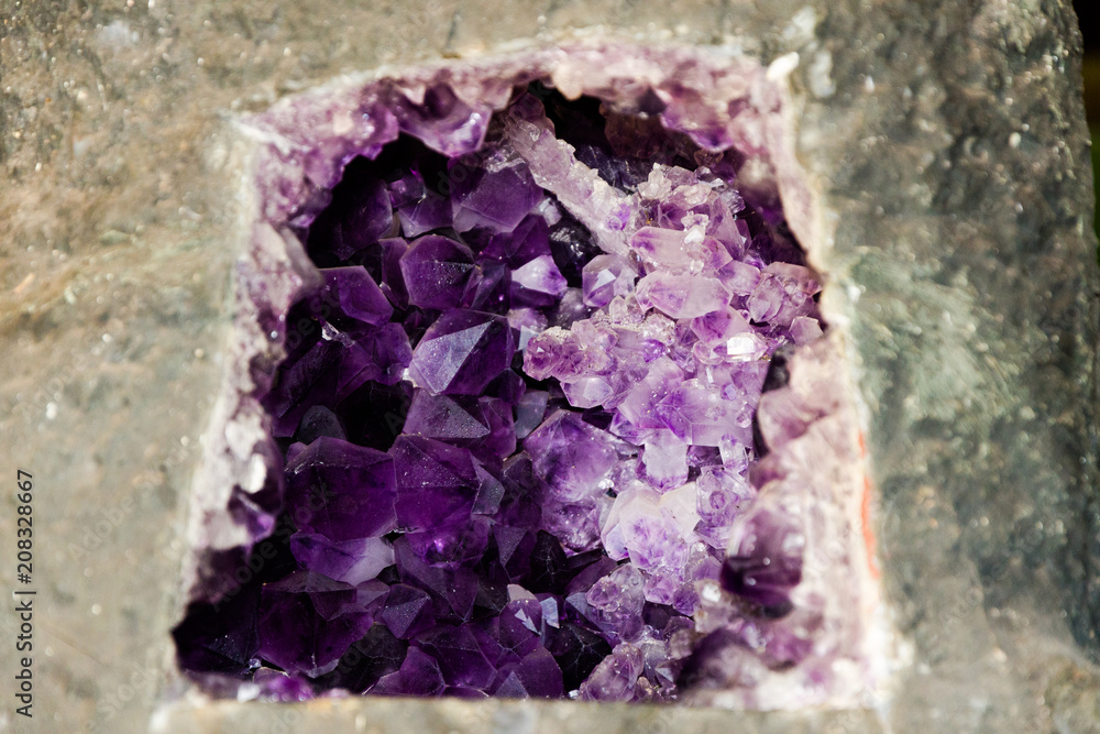 amethyst crystals on the stone amethyst crystals on the stone