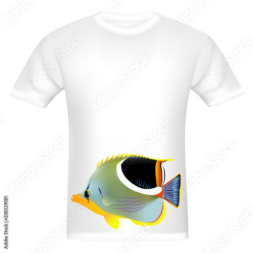 White t-shirt with design Saddled Butterflyfish photo