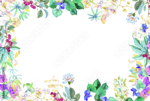 Amazing vector hand drawn watercolor floral collection, roses, peonies, wild flowers, leaves