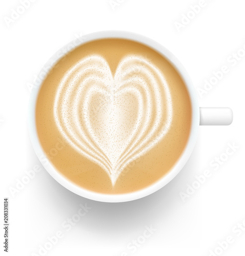 A realistic latte cup with heart. Vector illustration isolated on white background. Can be use for your design, presentation, promo, adv. EPS10.