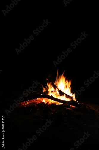 hot burning campfire in the dark