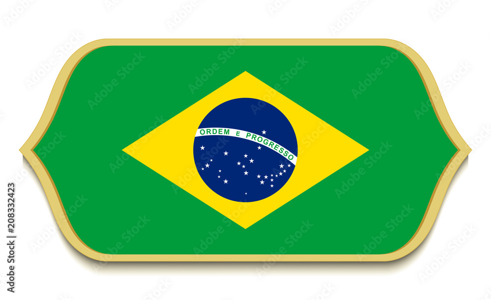 Brazil. Flat national flag icon button. Brazilian symbol isolated on white background.