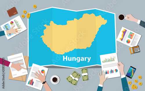 hungary economy country growth nation team discuss with fold maps view from top