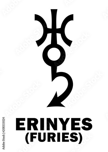 Astrology Alphabet: ERINYES (Furies), asteroid #889. Hieroglyphics character sign (single symbol).