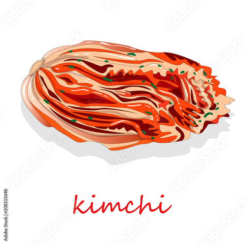 Kimchi, traditional korean food. Illustration on white isolated.