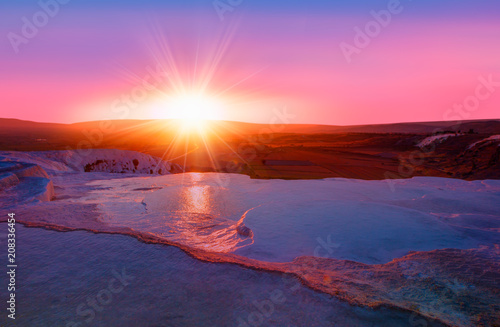 Natural travertine pools and terraces in Pamukkale. Cotton castle in southwestern Turkey