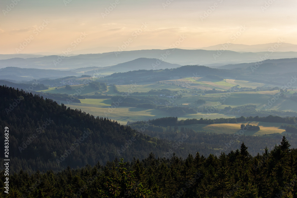 Amazing view from kravi mountains to hill on sunset, Czech landscape Amazing view from kravi mountains to hill on sunset, Czech landscape