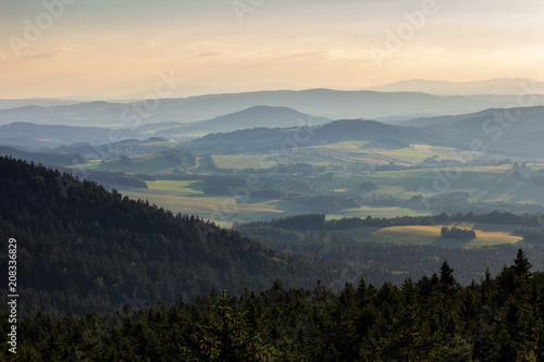 Amazing view from kravi mountains to hill on sunset, Czech landscape © Space Creator