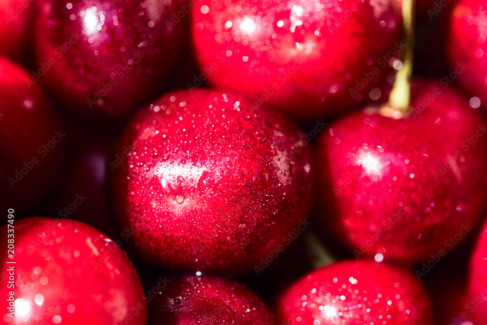 Sweet ripe cherries background close Sweet ripe cherries background close
