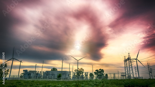Windmills and electric power production plant