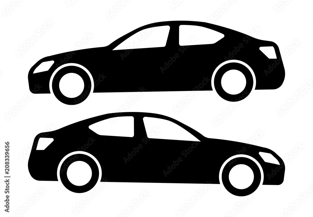 Two black car silhouettes on a white background. Vector illustration.
