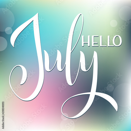 Hello July lettering. Elements for invitations, posters, greeting cards. Seasons Greetings