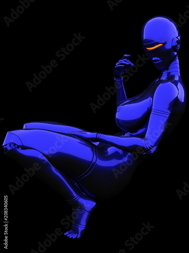 3D illustrator blue metallic female robot © xiaoxunyue2014
