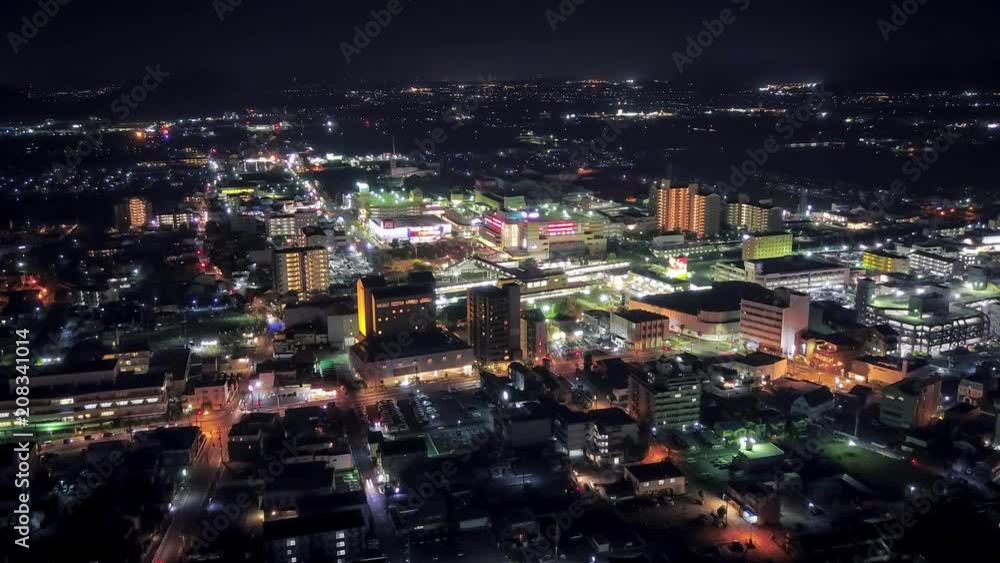 Aerial time lapse, Omihachiman city lights of the city and cars as people go about their business. Small Japanese city in Shiga prefecture. 4k. Aerial time lapse, Omihachiman city lights of the city and cars as people go about their business. Small Japanese city in Shiga prefecture. 4k.
