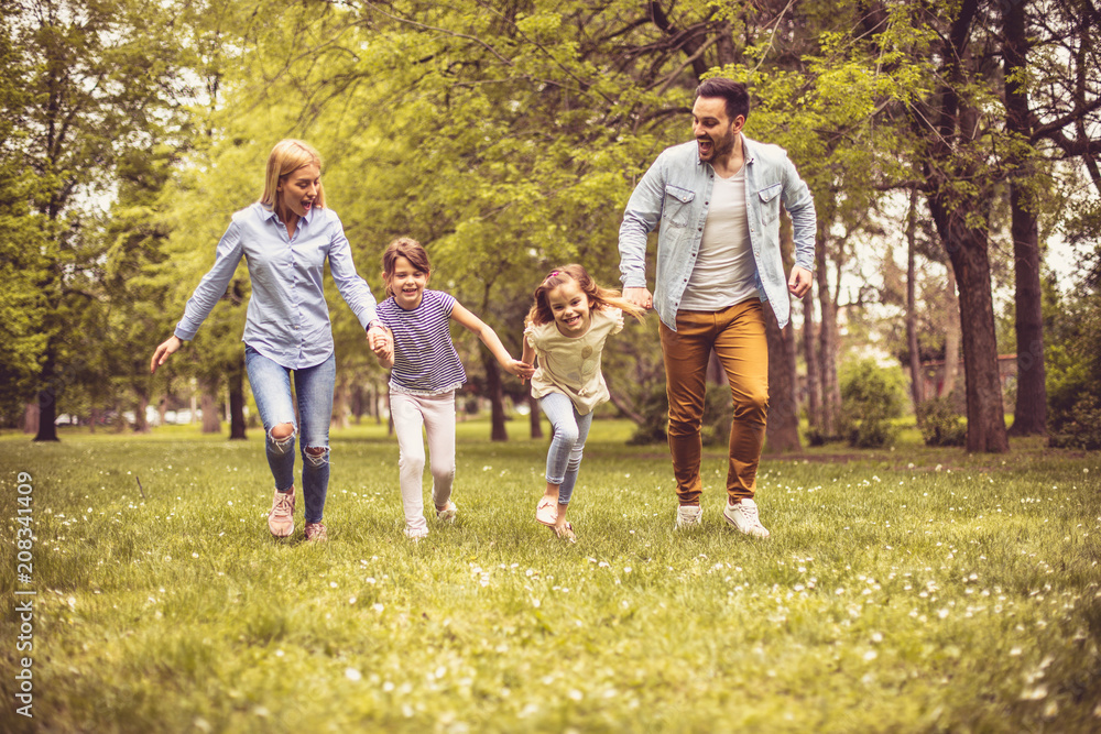 Family playing on meadow. Family playing on meadow.