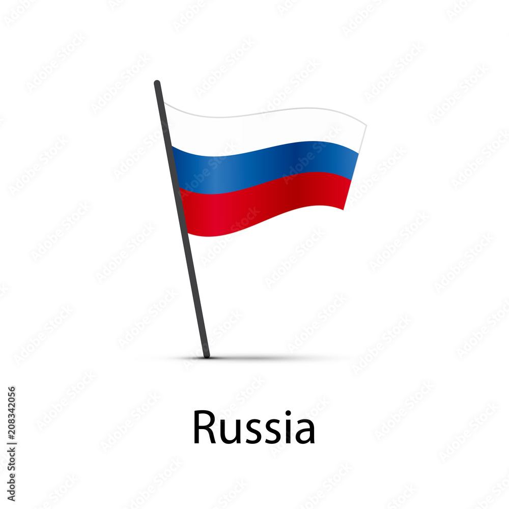 Russia flag on pole, infographic element on white Russia flag on pole, infographic element on white
