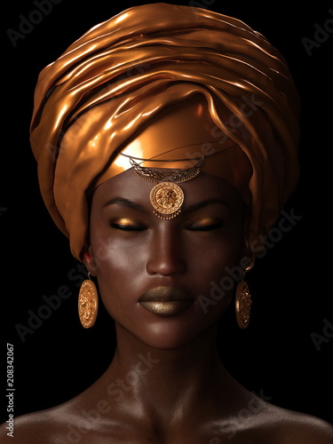 Fotografia 3D illustration African woman wearing headscarf