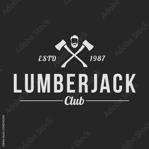 Lumberjack logo set. Union of lumberjack, woodcutter, woodsman. Graphic logo set with jaeger, axe, beard, forest, wood and lumberjack.