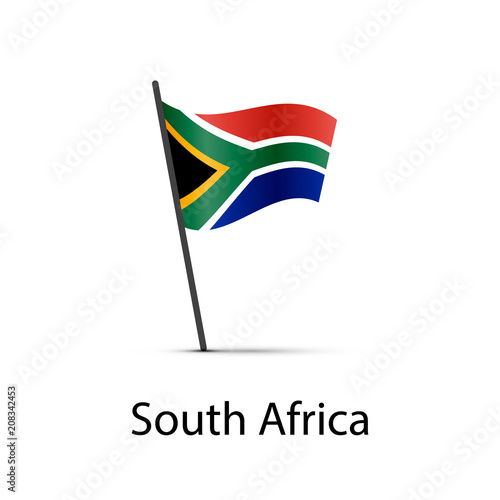 South Africa flag on pole, infographic element on white