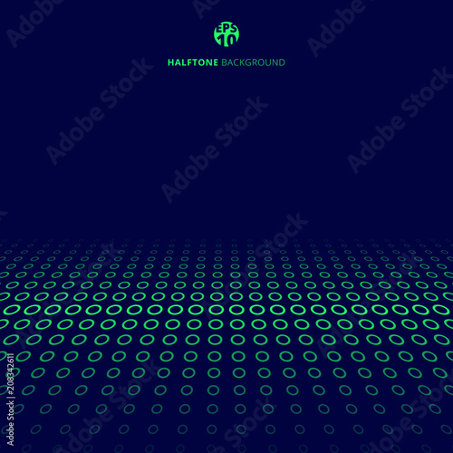 Abstract technology halftone green border circles perspective on blue background with copy space. © phochi