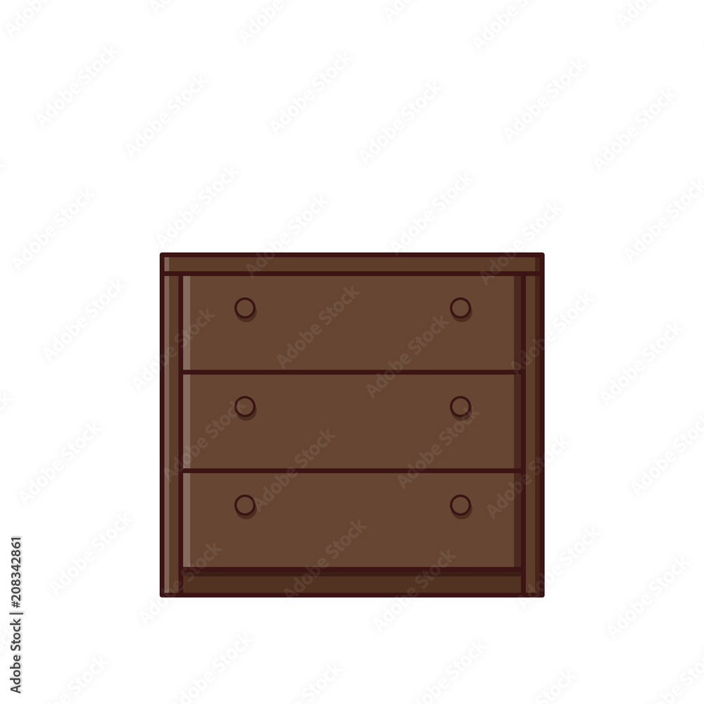 Chest of drawers. Vector. Retro furniture icon in flat design. Outline illustration in line art style. Vintage house equipment for bedroom isolated on white background. Chest of drawers. Vector. Retro furniture icon in flat design. Outline illustration in line art style. Vintage house equipment for bedroom isolated on white background.