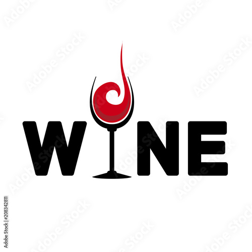 Wine Typoghape Logo Lettering with Glass Red of Wine Design Flat Vector Illustration