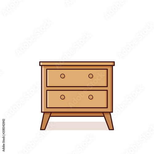 Bedside table icon. Vector. Nightstand in flat design. Linear retro furniture. Outline illustration in line art style. Vintage house equipment for bedroom isolated on white background.