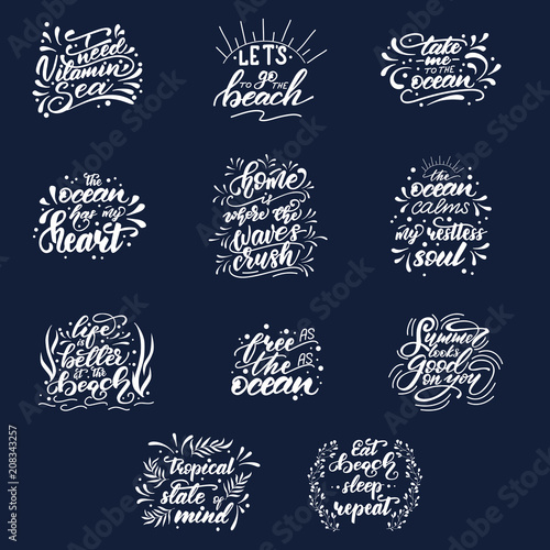 Lettering set with summer phrases. Vector illustration.