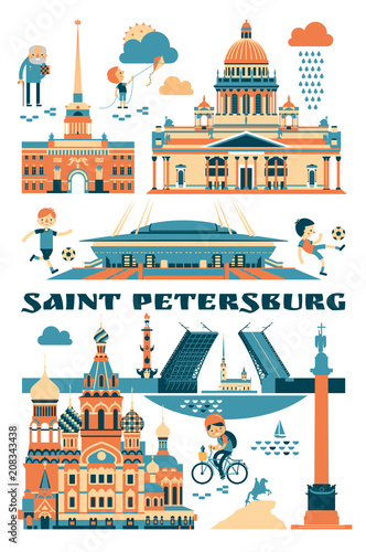 Saint-Petersburg, Russia. Vector illustration of city sights