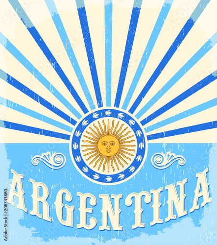 Argentina vintage poster vector illustration, argentine flag colors holiday decoration.