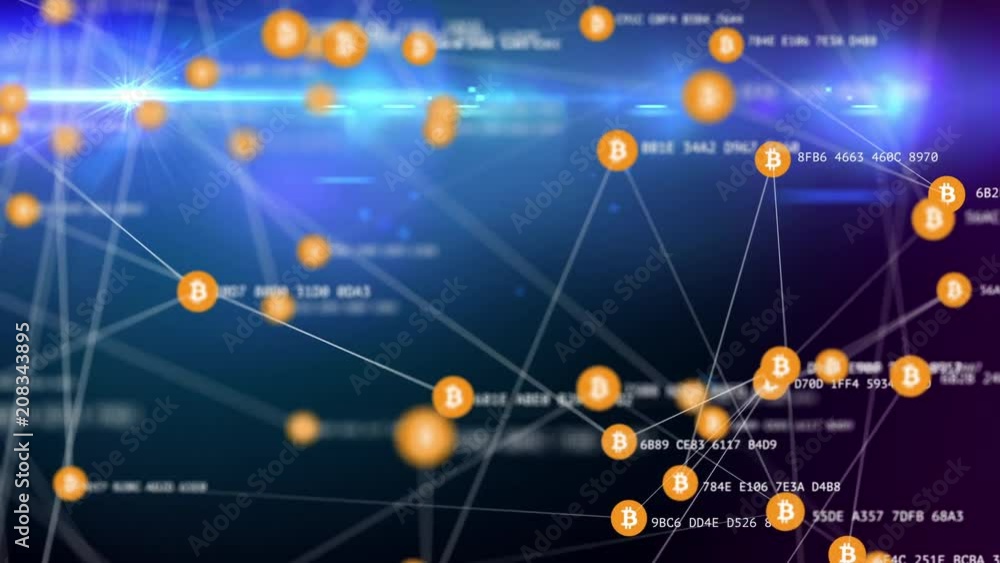 bitcoin mining, slow moving connected bitcoin symbols with dynamic hashes, slow motion tech background bitcoin mining, slow moving connected bitcoin symbols with dynamic hashes, slow motion tech background