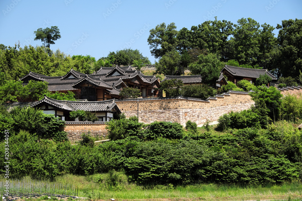 Old traditional Korean folk village hillside