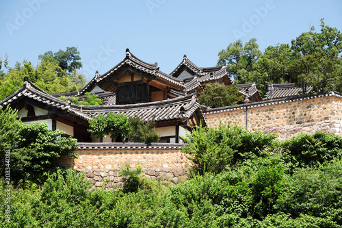 Old traditional Korean unesco folk village hillside