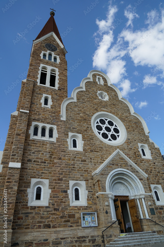 Historic sandstone landmark and Lutheran church in Windhoek, Namibia