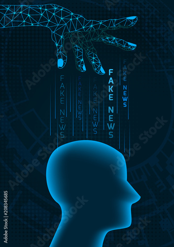 Concept of fake news with a human head.