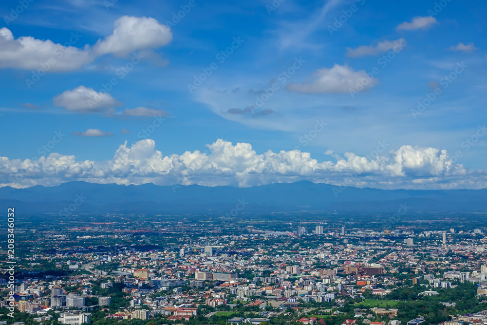Chiang Mai, Thailand - June 8th, 2018 : View of Chiang Mai buildings in the City which taken from the mountain view point in Chiang Mai, Thailand. Chiang Mai, Thailand - June 8th, 2018 : View of Chiang Mai buildings in the City which taken from the mountain view point in Chiang Mai, Thailand.