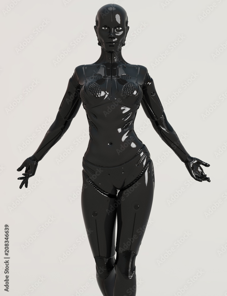 3D illustration black female robot