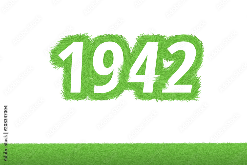 Jahr 1942 - weiße Zahl 1942 mit frischen gewachsenen grünen Grashalmen Symbol Jahr 1942 - weiße Zahl 1942 mit frischen gewachsenen grünen Grashalmen Symbol
