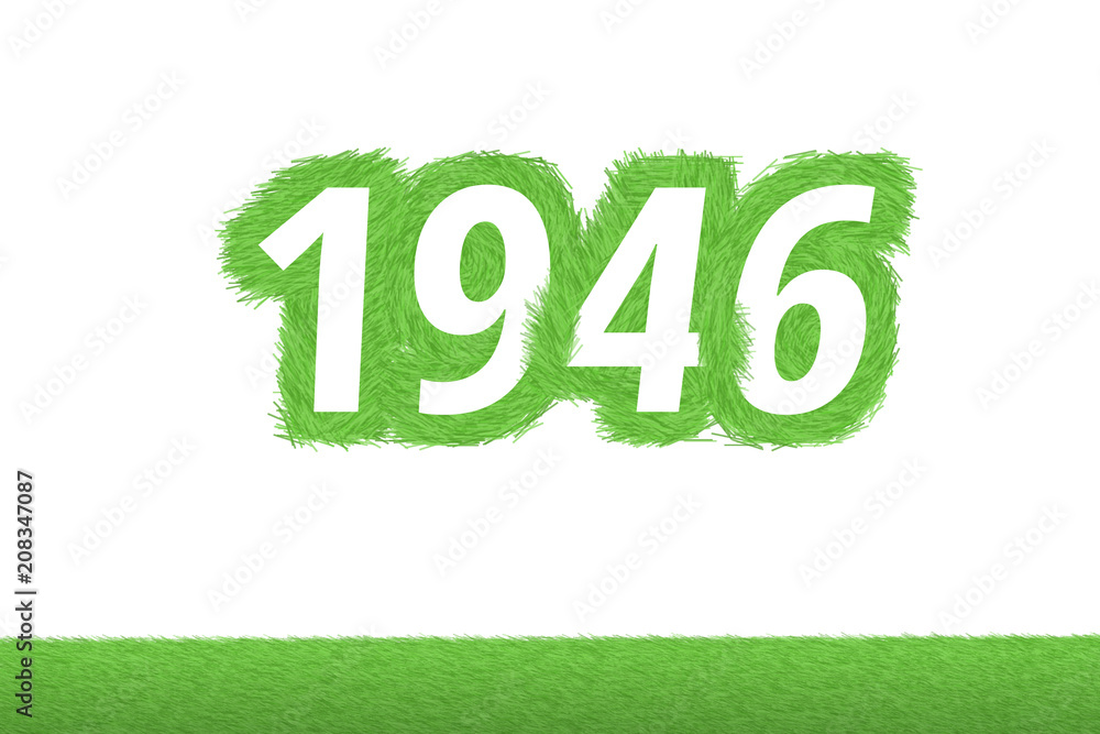 Jahr 1946 - weiße Zahl 1946 mit frischen gewachsenen grünen Grashalmen Symbol Jahr 1946 - weiße Zahl 1946 mit frischen gewachsenen grünen Grashalmen Symbol