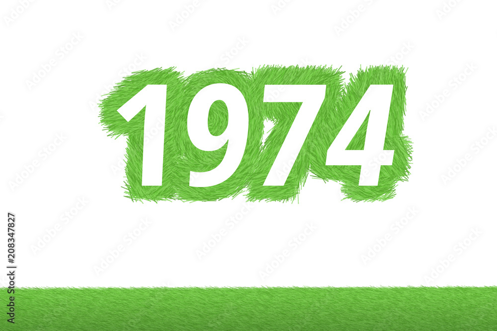 Jahr 1974 - weiße Zahl 1974 mit frischen gewachsenen grünen Grashalmen Symbol Jahr 1974 - weiße Zahl 1974 mit frischen gewachsenen grünen Grashalmen Symbol
